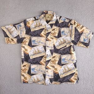 Seven Palm Hawaiian Shirt Men's Medium Floral Silk Short Sleeve Button Down Camp